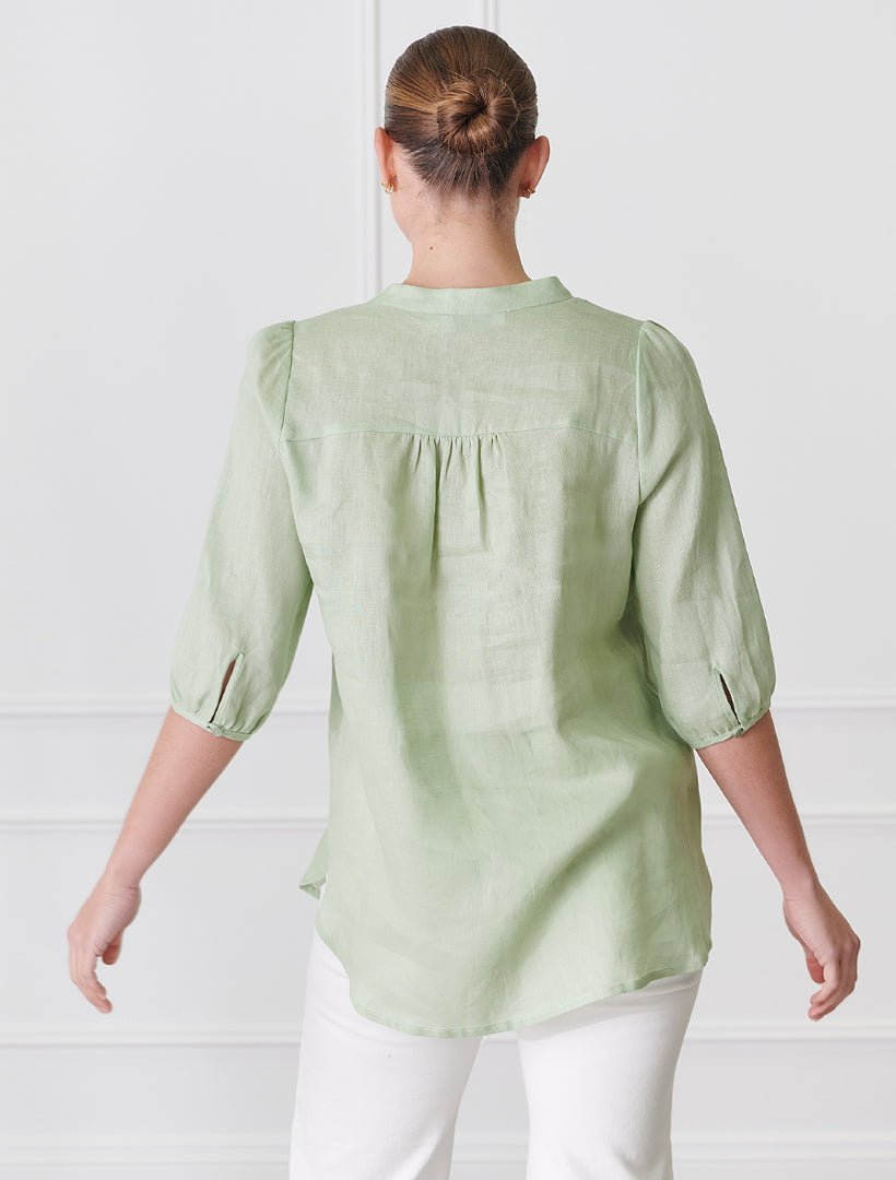 Evie Linen Shirt Light Green - Zjoosh