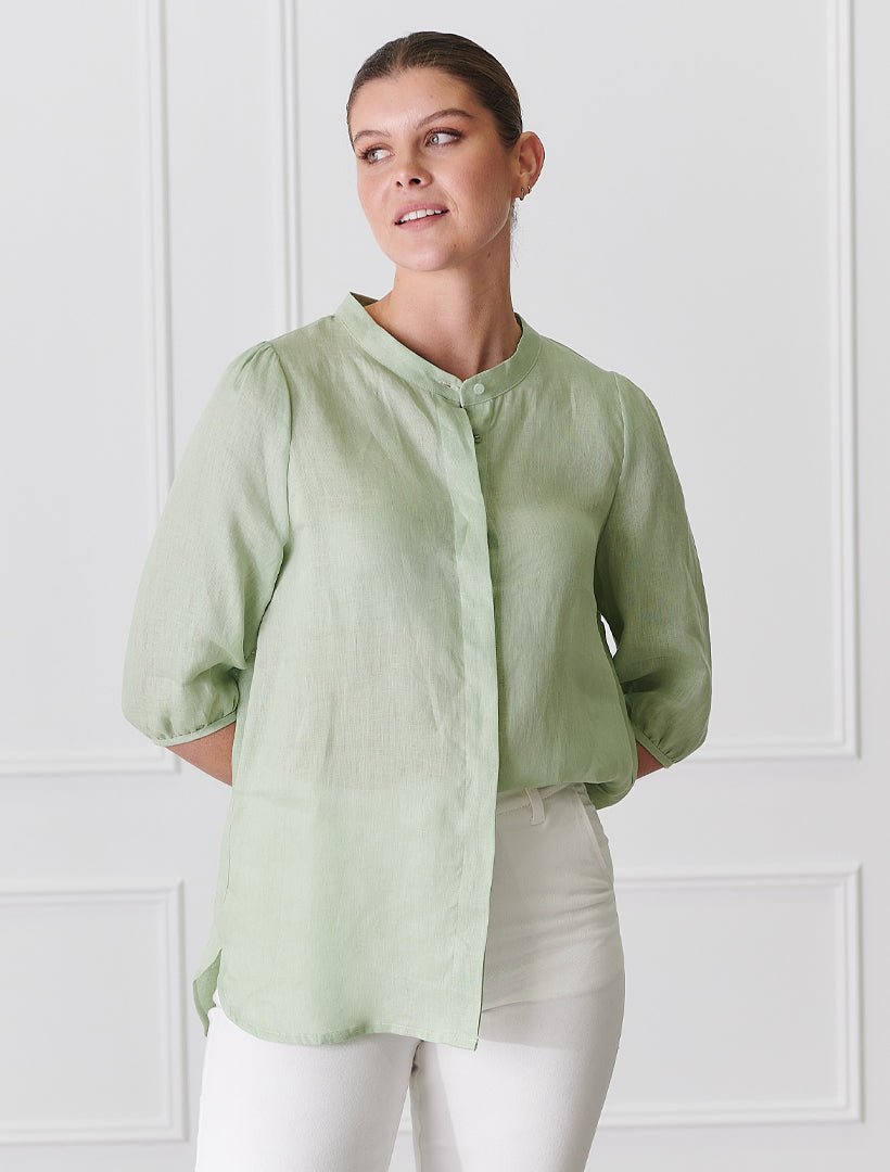 Evie Linen Shirt Light Green - Zjoosh