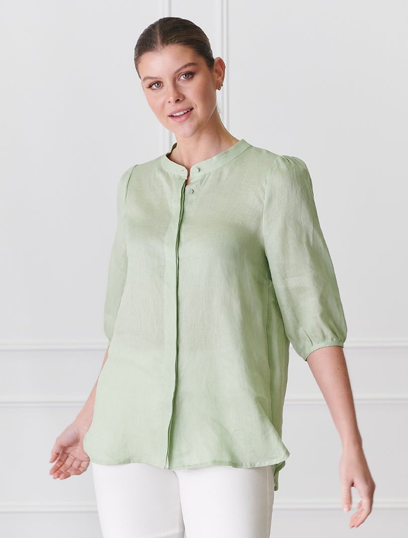 Evie Linen Shirt Light Green - Zjoosh