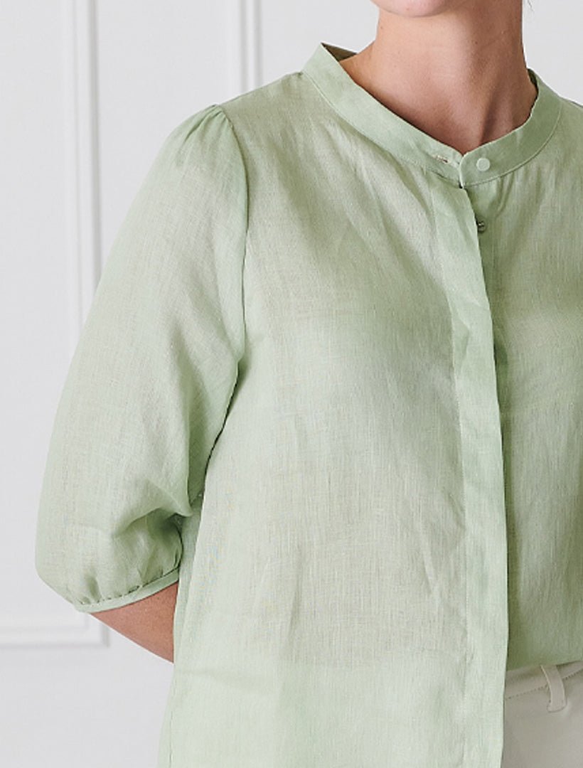 Evie Linen Shirt Light Green - Zjoosh