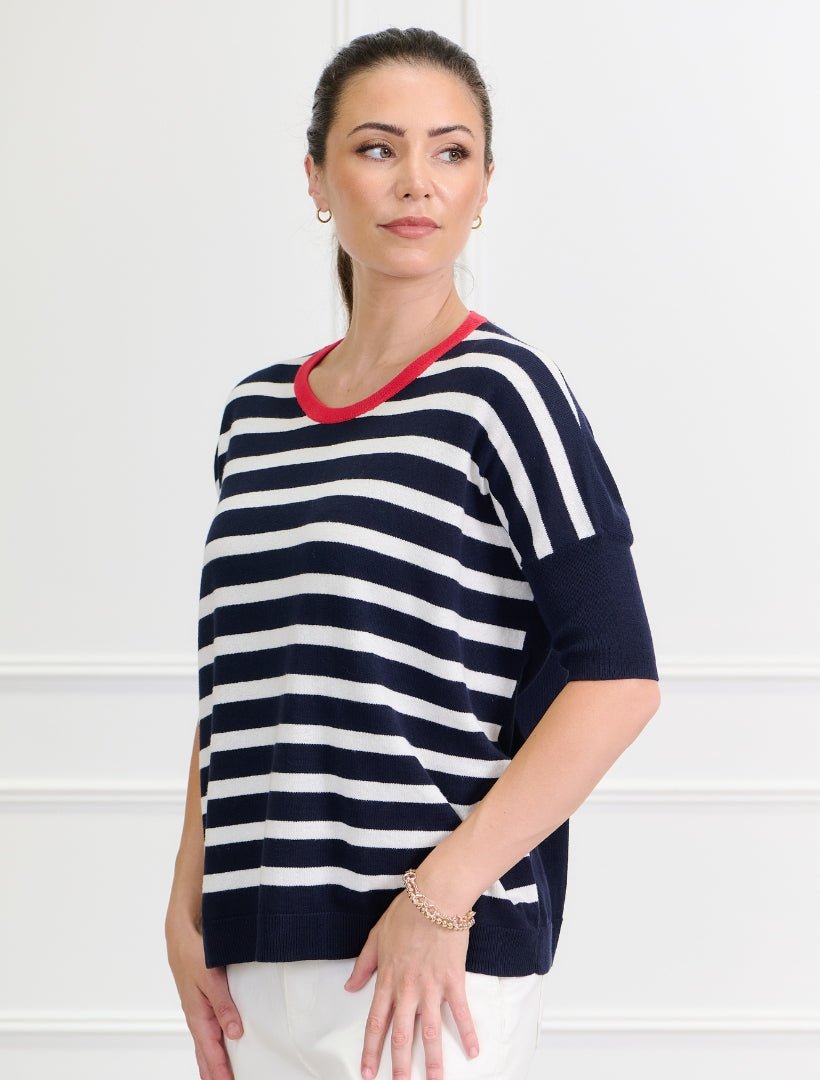 Felicity Crew Neck Knit Jumper Navy White - FINAL SALE - Zjoosh