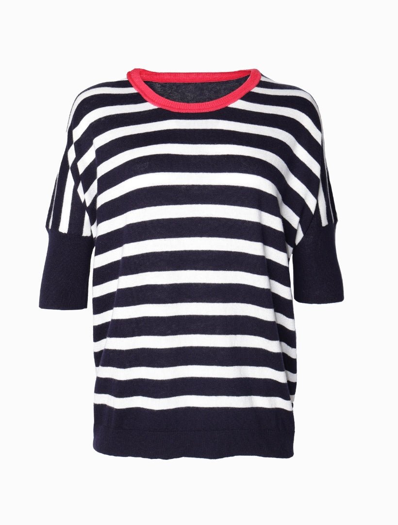 Felicity Crew Neck Knit Jumper Navy White - FINAL SALE - Zjoosh