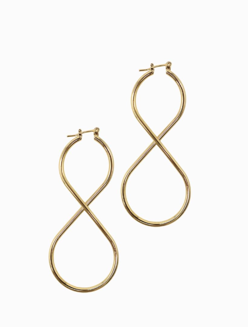 side view of gold figure eight hoop earring - zjoosh