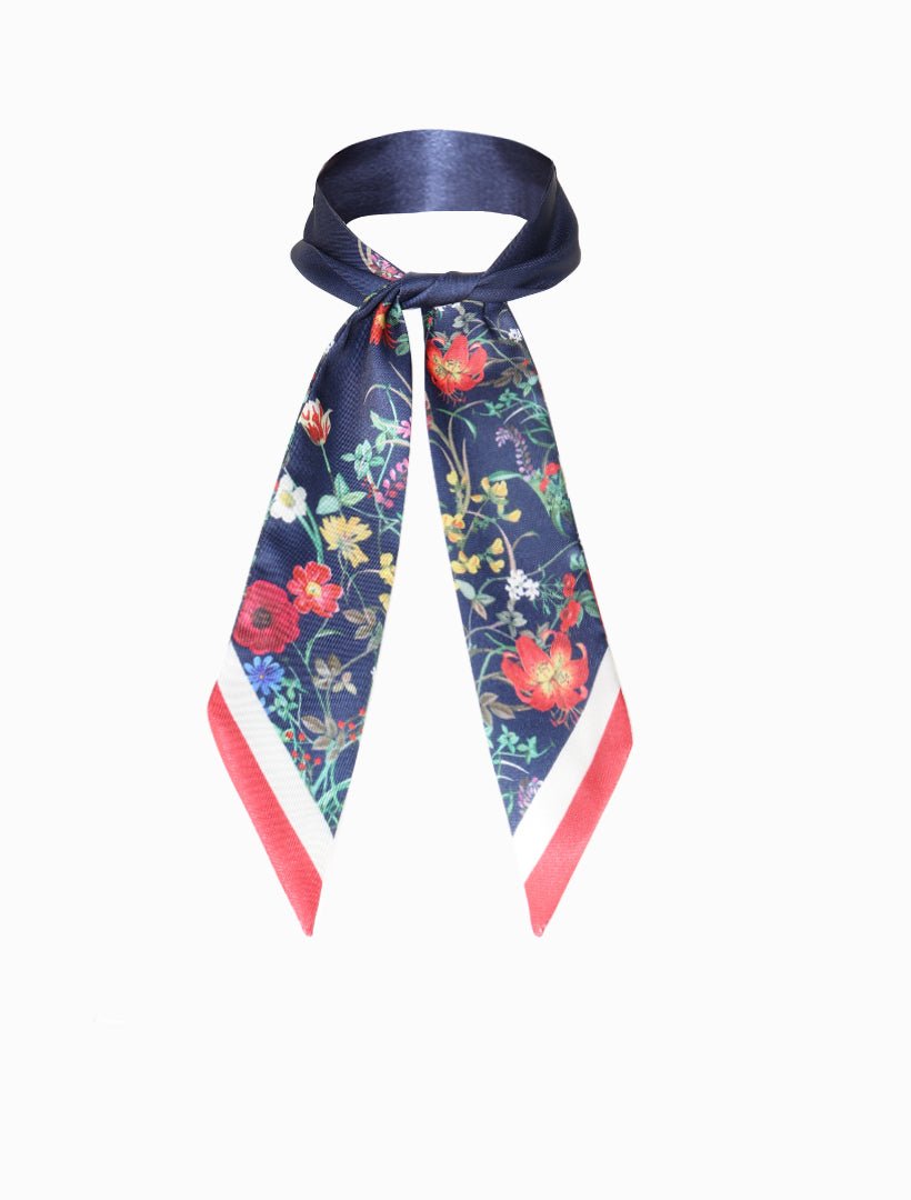 Floral Navy Narrow Scarf - Zjoosh