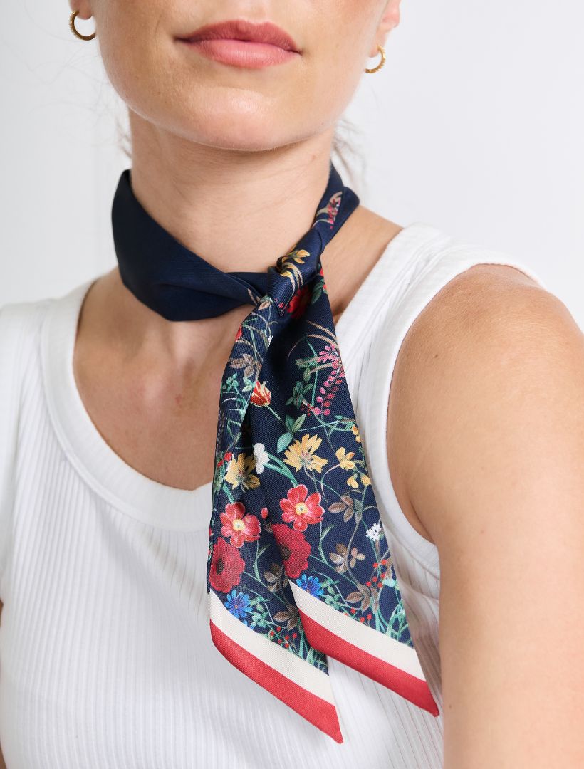 Floral Navy Narrow Scarf - Zjoosh