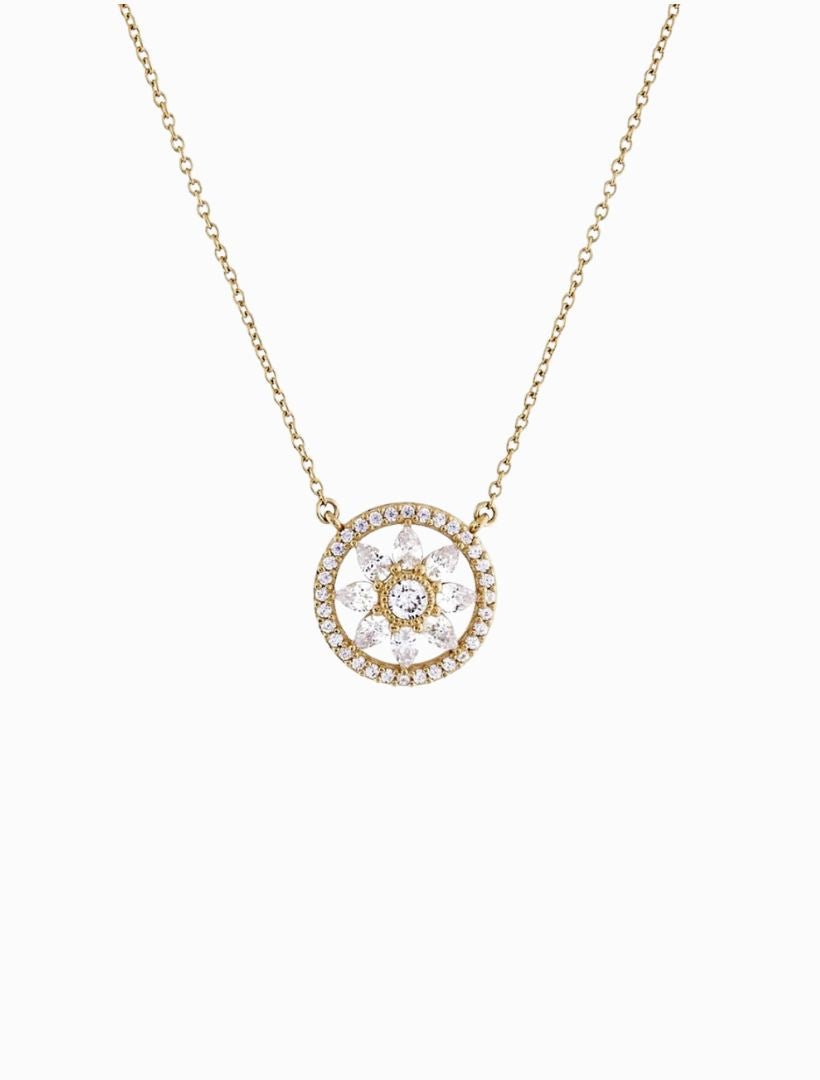 Flower Cubic Zirconia Pendant on Fine Chain Gold - Zjoosh