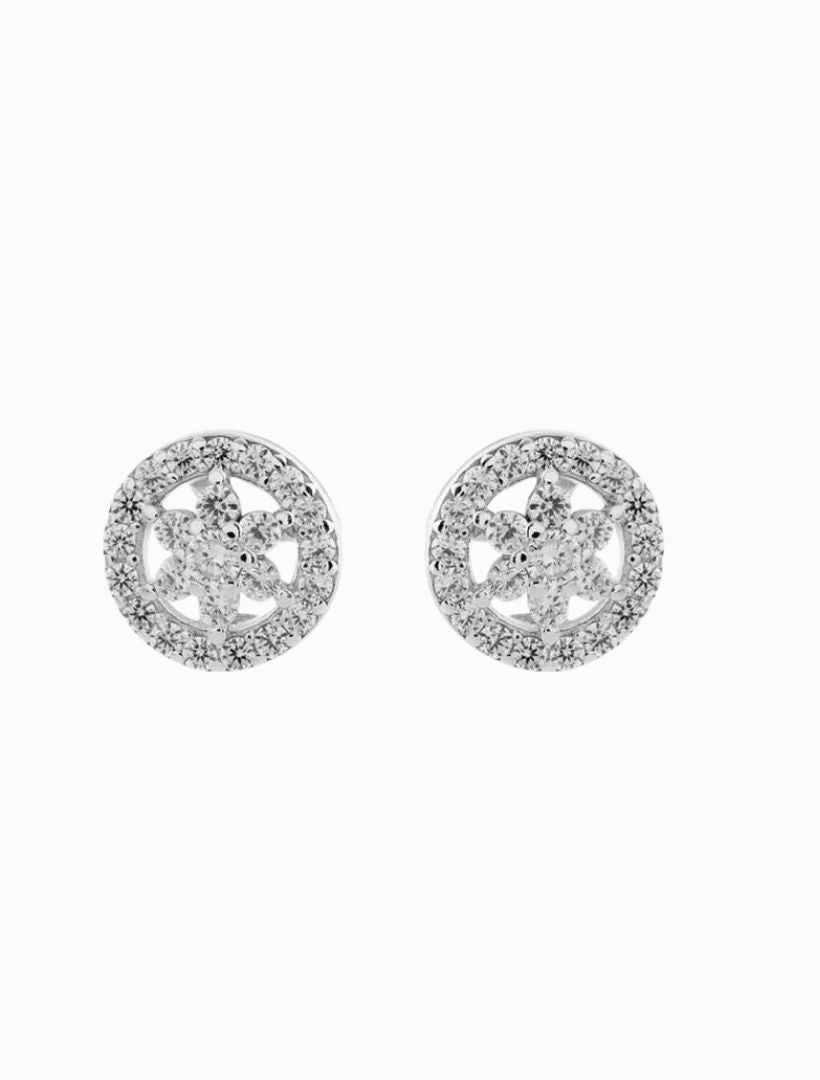 Flower Cubic Zirconia Studs Rhodium - Zjoosh