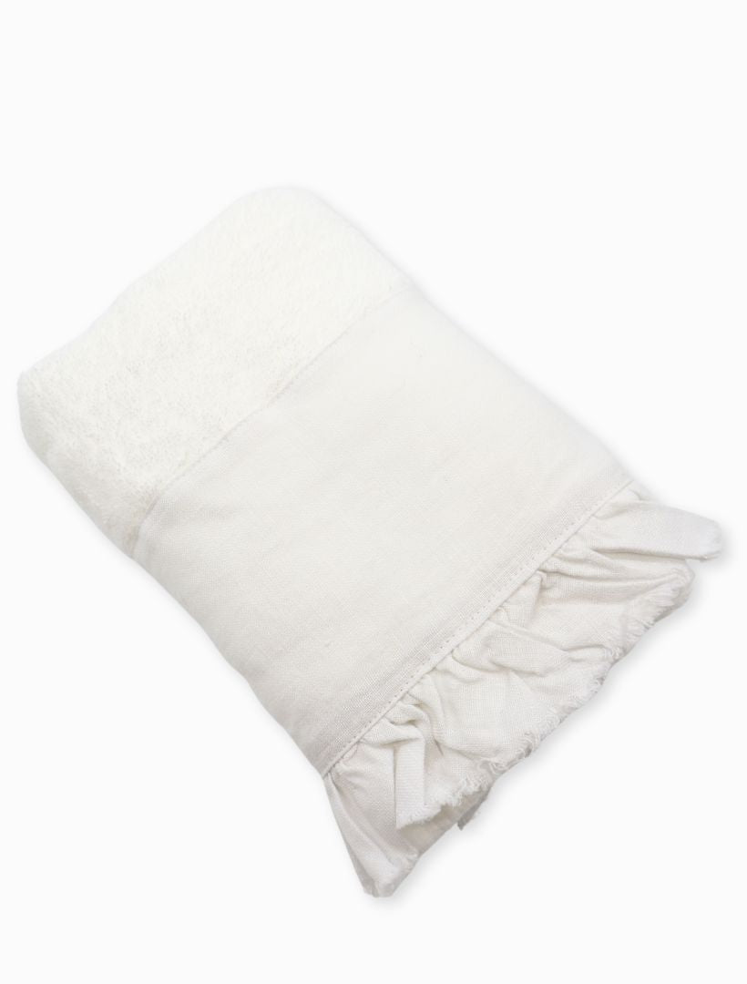 French Linen Ruffle Hand Towel White - Zjoosh