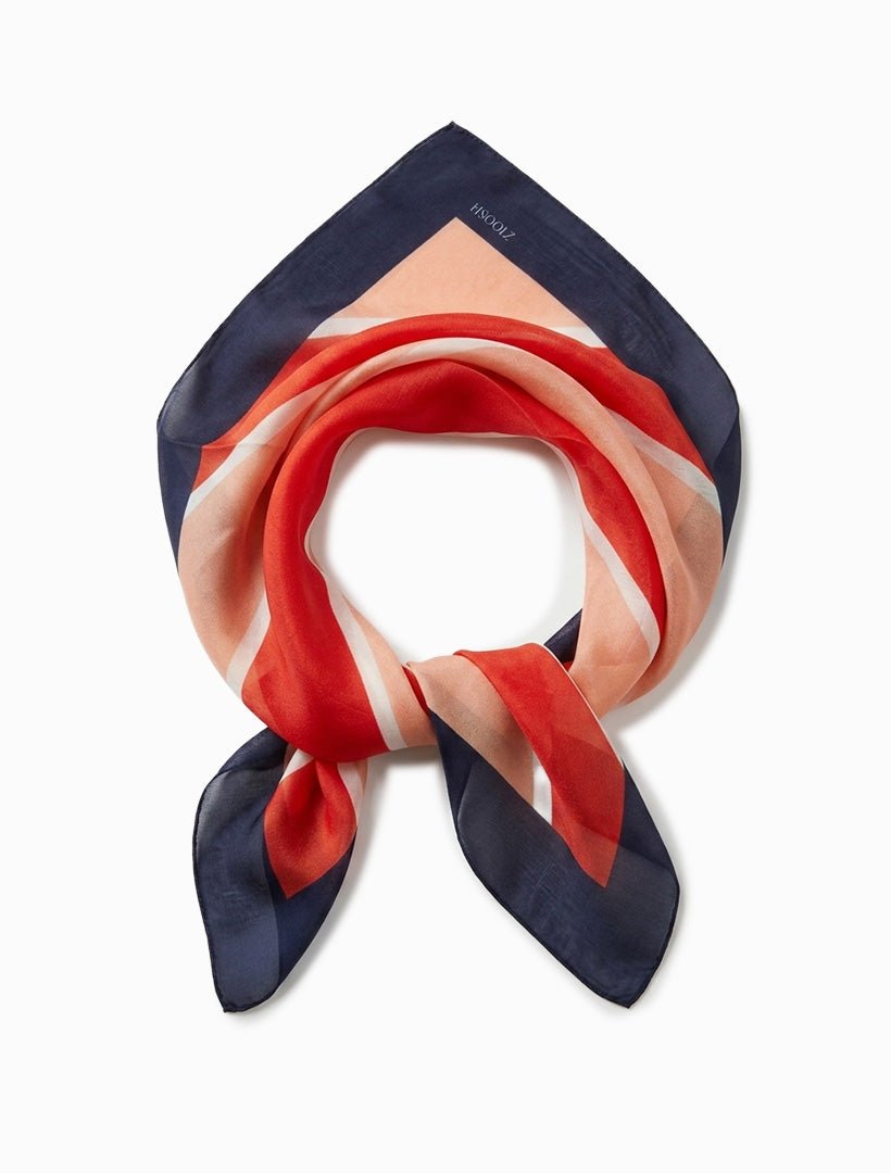 Geometric Silk Scarf Red Navy - Zjoosh