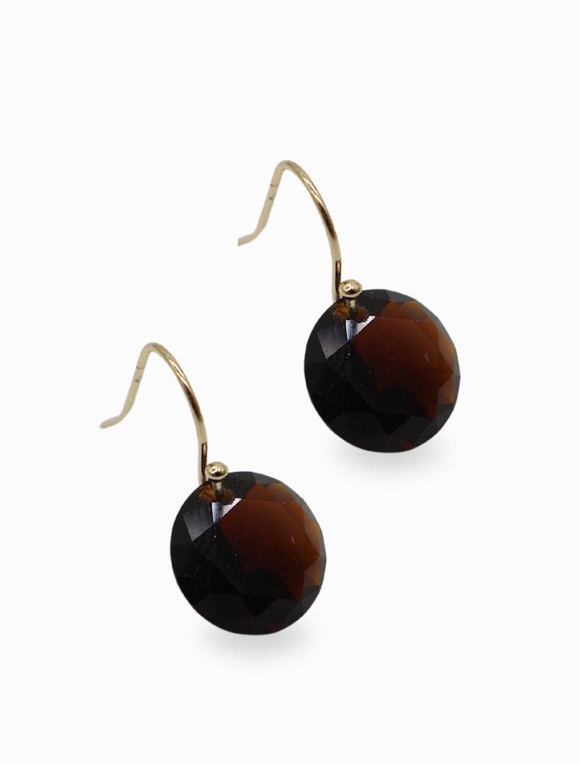 Side view of gold hook earring, with chocolate glass bead - zjoosh