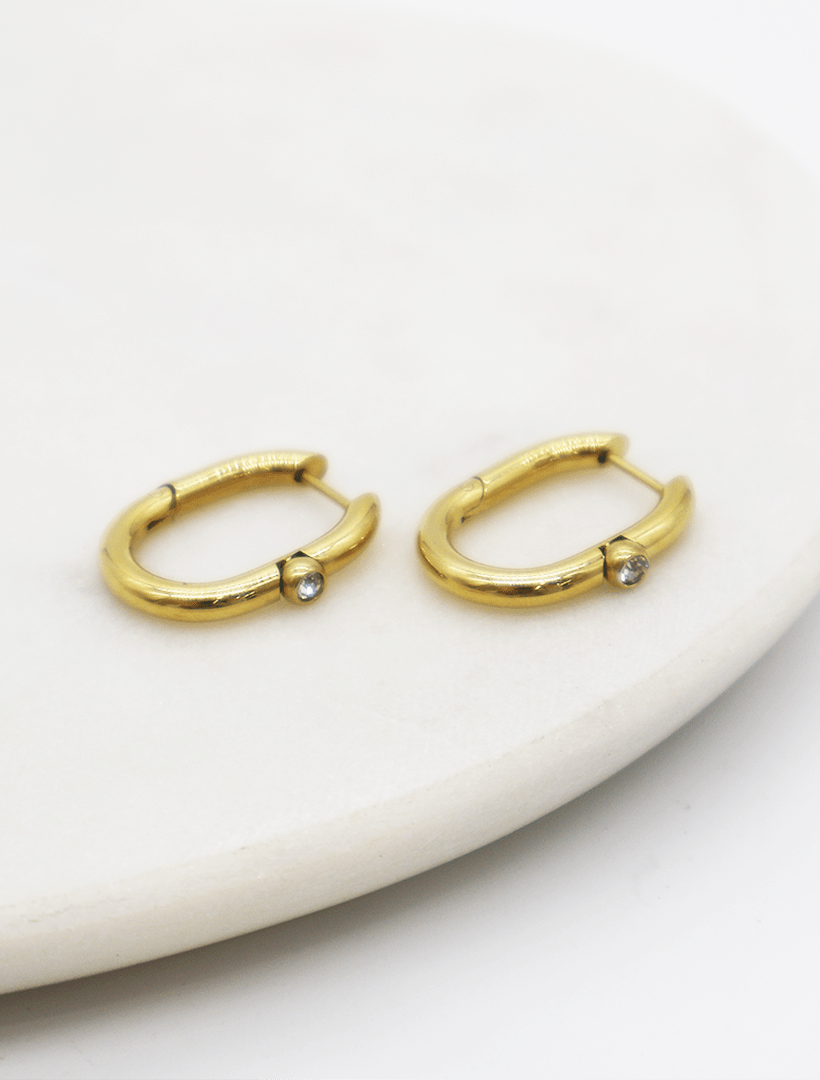 Gold and 1 Crystal Hinged Hoops - Zjoosh