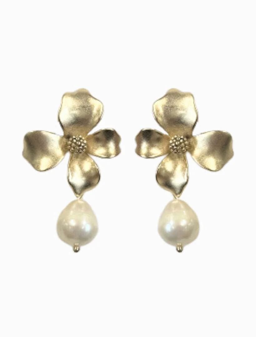 Gold Flower Pearl Drops - Zjoosh