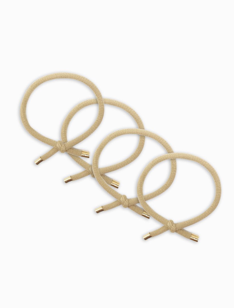 Gold Tip Hair Ties Pack of 4 Beige - Zjoosh