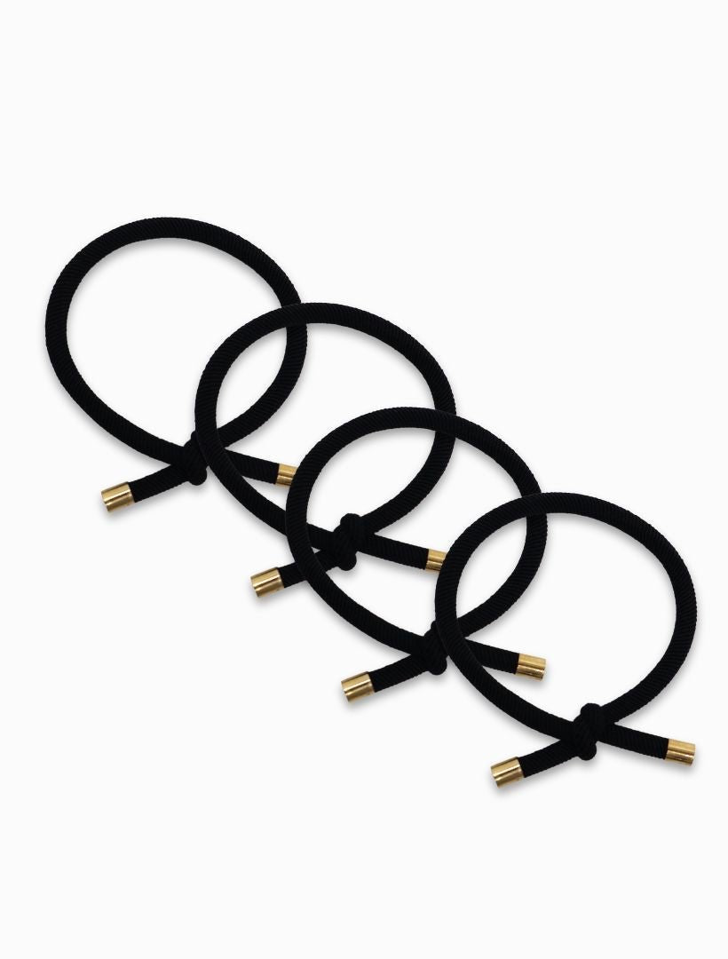 Gold Tip Hair Ties Pack of 4 Black - Zjoosh