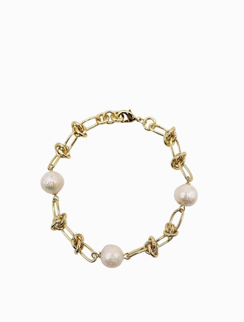 Gold Knot and Pearl Bracelet