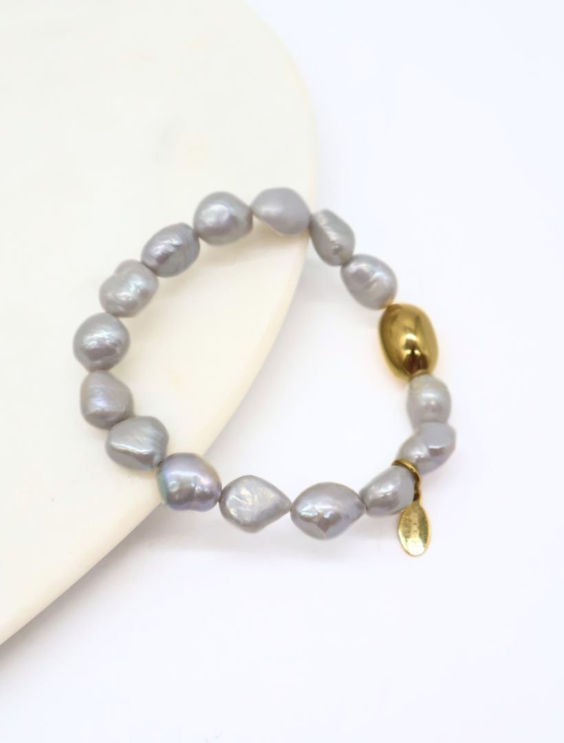 Grey Pearl Bracelet Gold Bean - Zjoosh