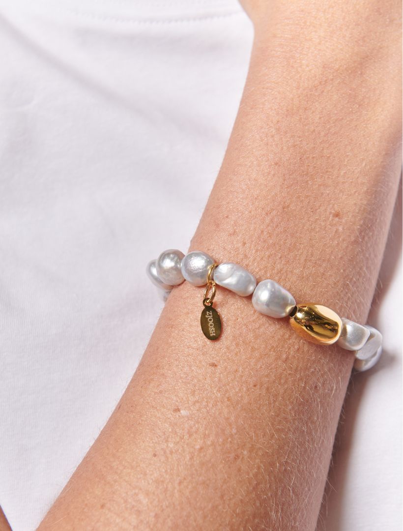 Grey Pearl Bracelet Gold Bean - Zjoosh