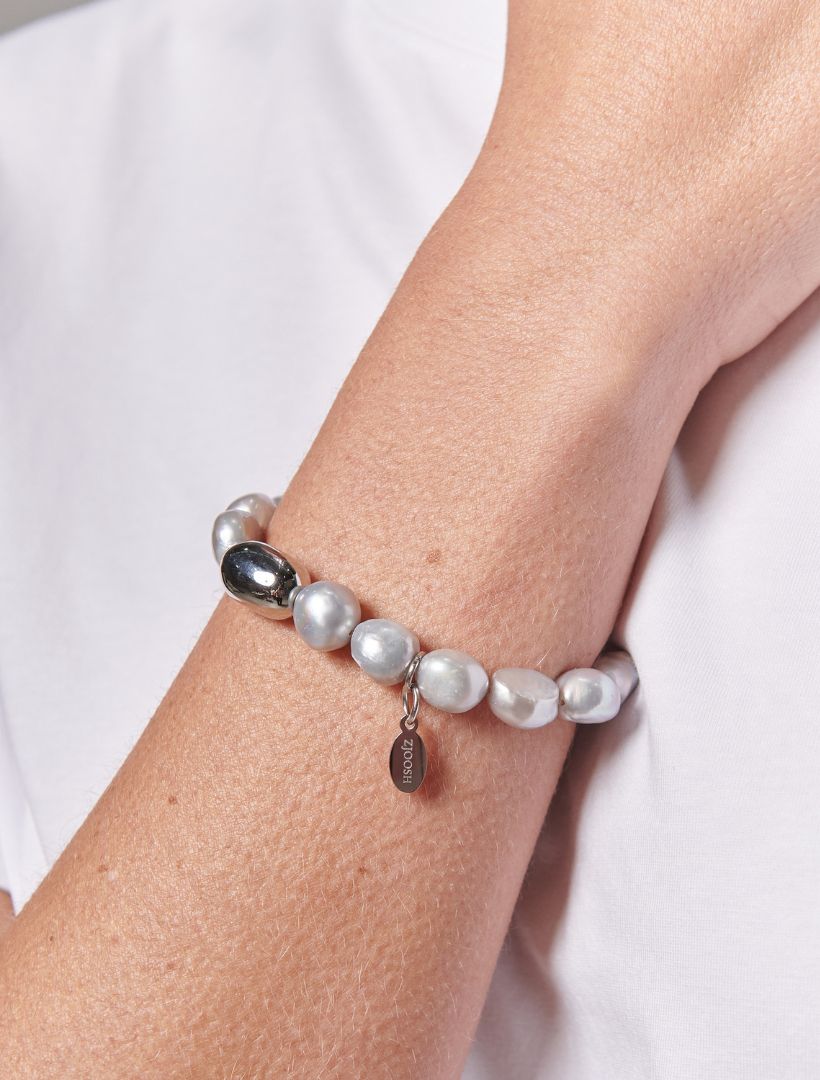 Grey Pearl Bracelet Silver Bean - Zjoosh