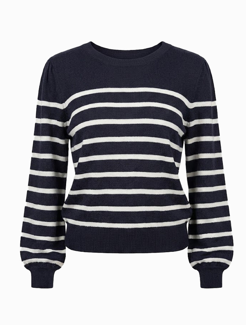 Gwynie White Striped Knit Navy - Zjoosh