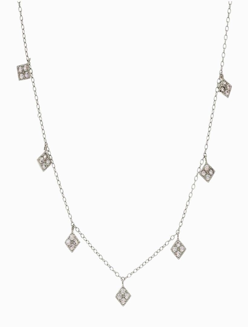 Hanging Cubic Zirconia Diamonds Necklace Rhodium - Zjoosh