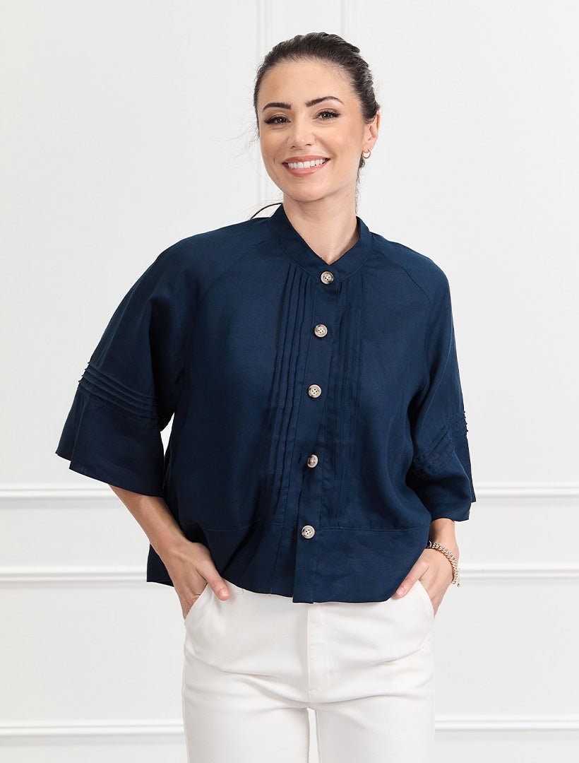 Harriet Linen Shacket Navy - FINAL SALE - Zjoosh