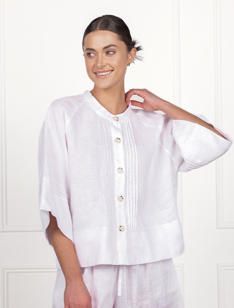 Harriet Linen Shacket White - FINAL SALE - Zjoosh