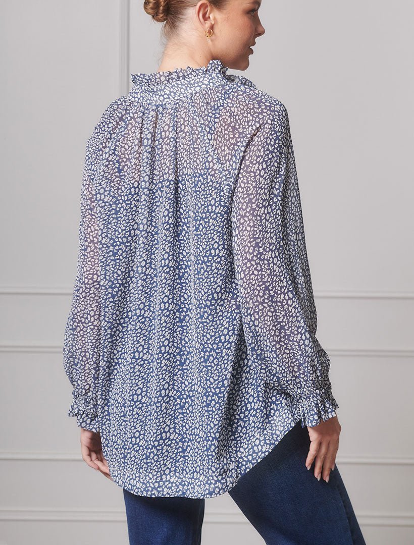 Hartford Pop Over Shirt Animal Chiffon Navy - Zjoosh