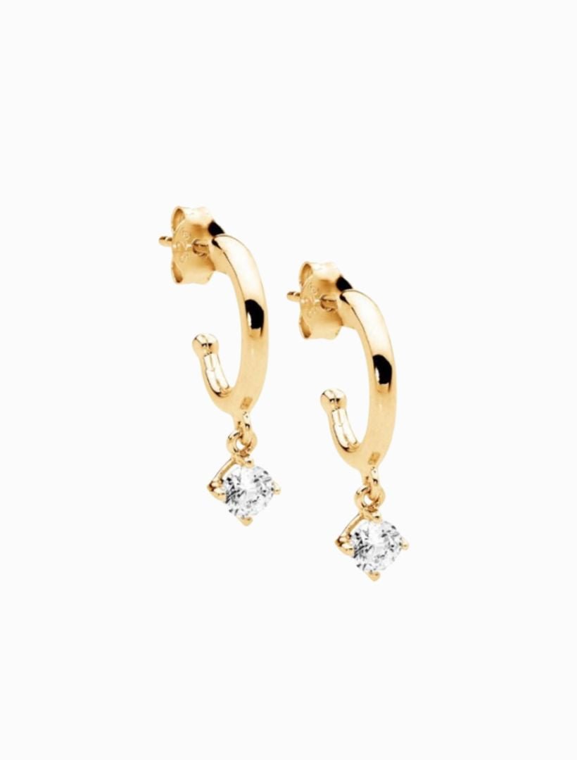 Hoop Earring Cubic Zirconia Claw Set Drop Gold - Zjoosh