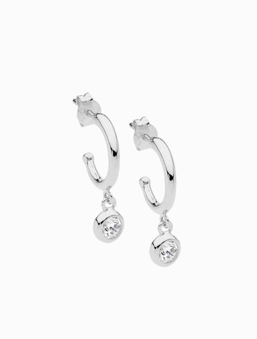 Hoop Earrings Cubic Zirconia Bezel Drop Rhodium - Zjoosh