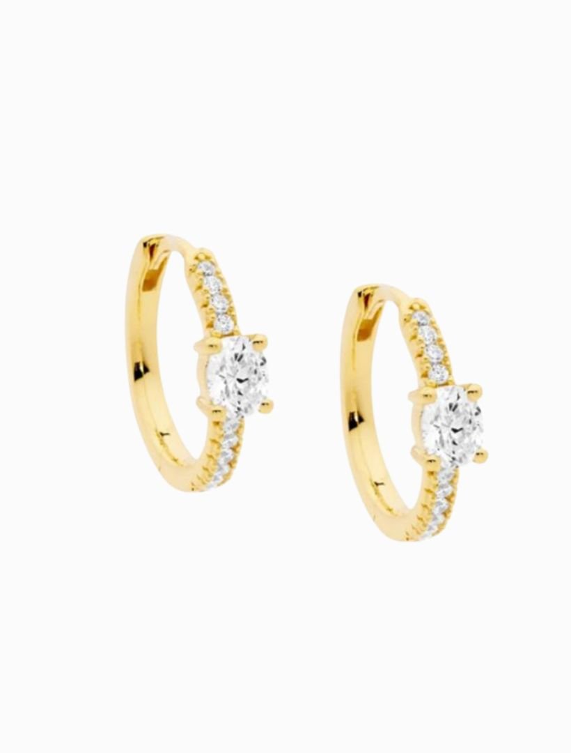 Hoop Earrings Oval Cubic Zirconia Gold - Zjoosh