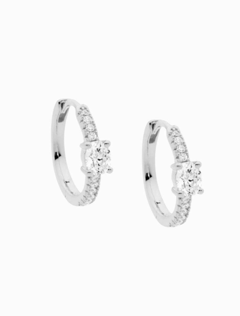 Hoop Earrings Oval Cubic Zirconia Rhodium - Zjoosh