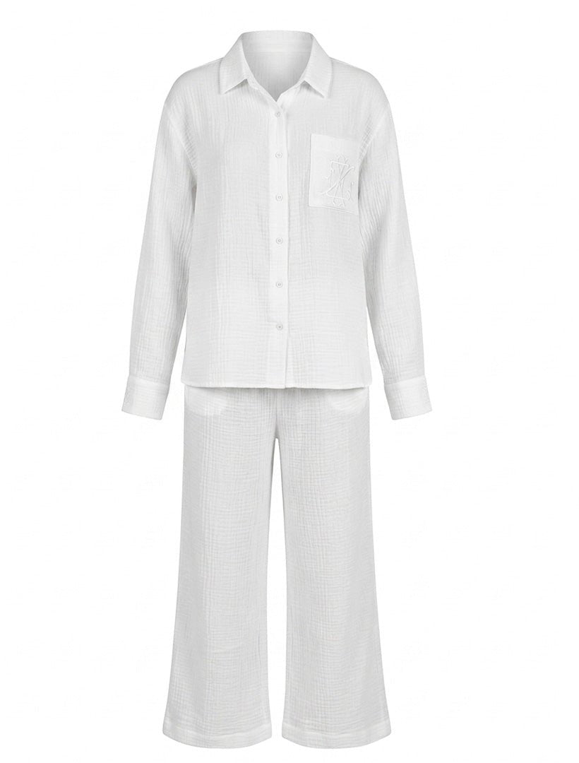 Insignia Cheesecloth Long Sleeve Pyjama White - Zjoosh