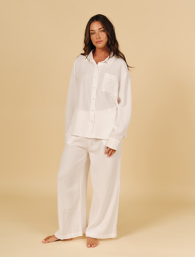 Insignia Cheesecloth Long Sleeve Pyjama White - Zjoosh