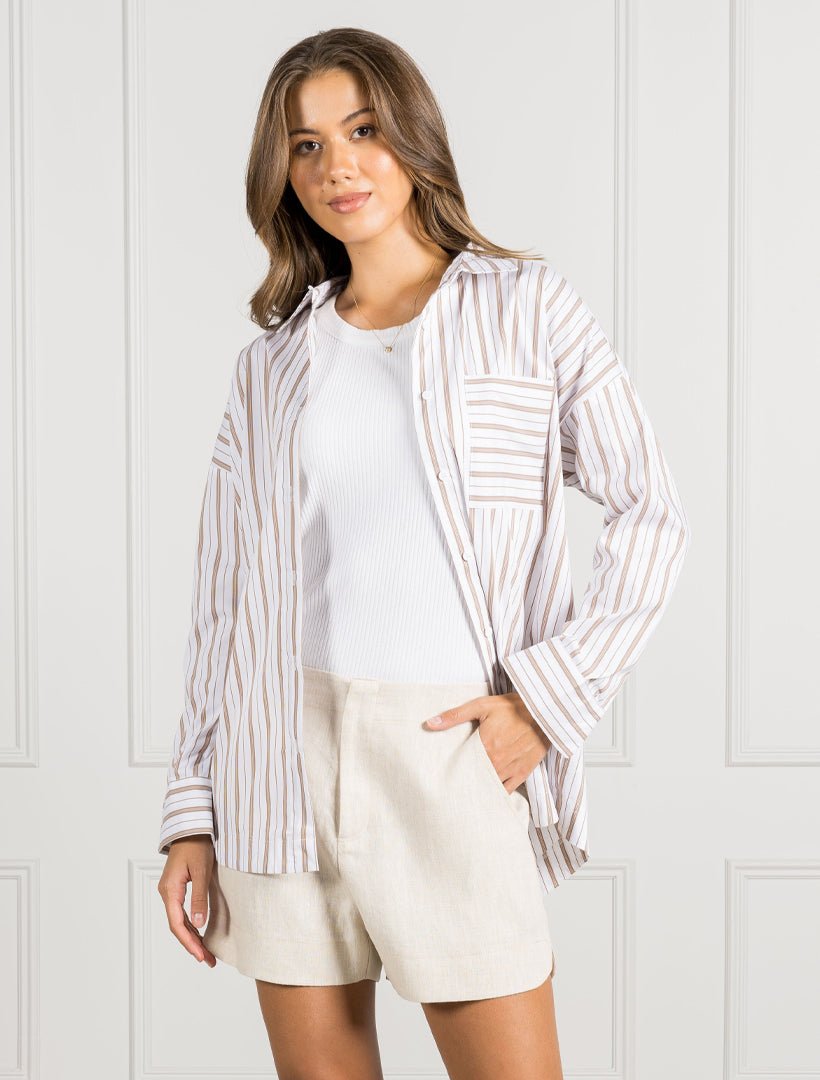 Izzy Stripe Shirt Caramel - Zjoosh