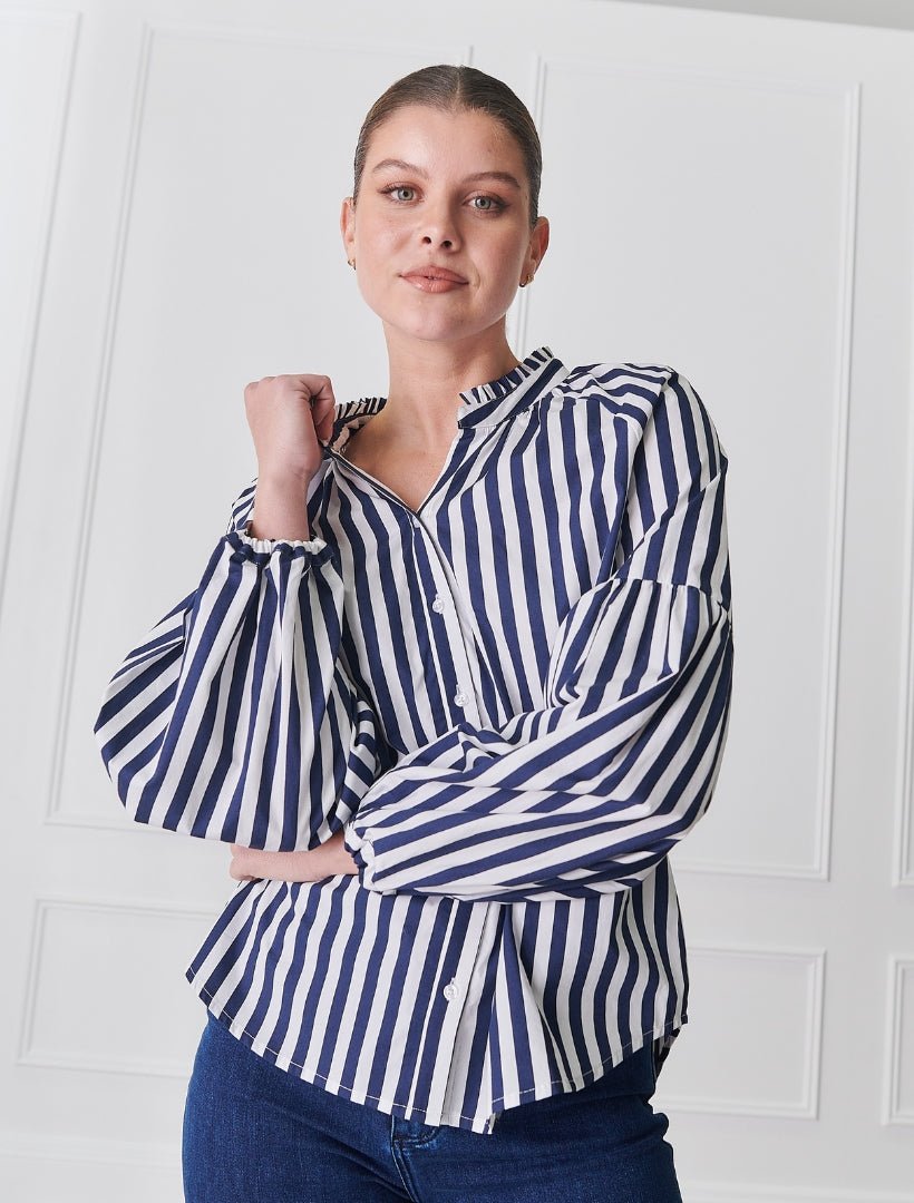 Jo Stripe Shirt Navy - FINAL SALE - Zjoosh