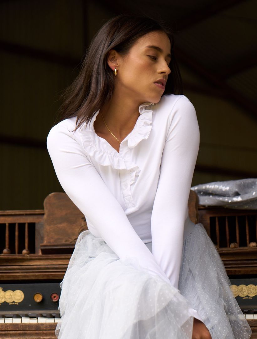 Jolie Long Sleeve Top White - Zjoosh