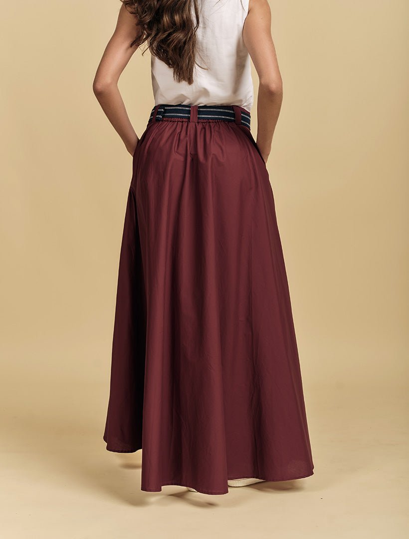 Kara Cotton Maxi Skirt Burgundy - Zjoosh