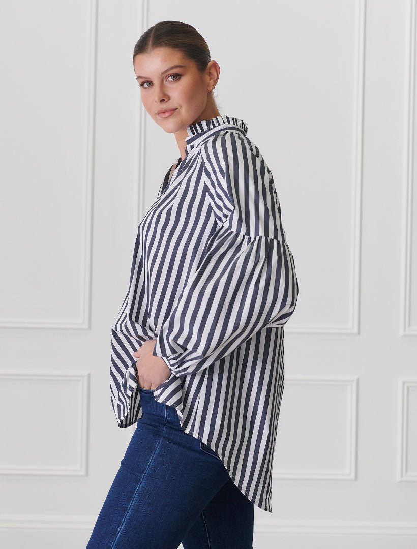 Kell Bold Stripe Shirt Indigo - Zjoosh