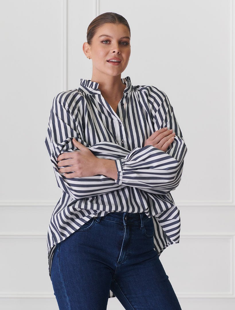 Kell Bold Stripe Shirt Indigo - Zjoosh