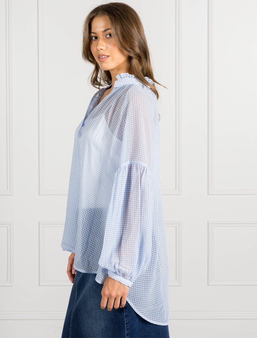 Kell Gingham Top Ice Blue - Zjoosh