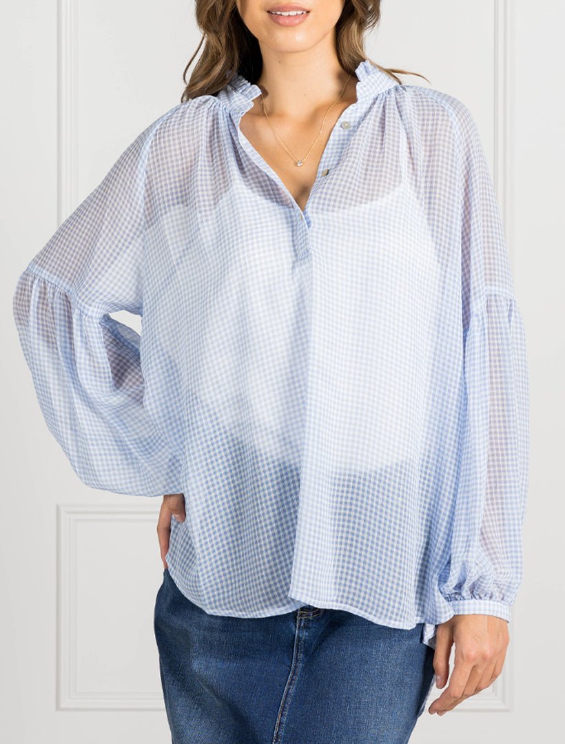 Kell Gingham Top Ice Blue - Zjoosh