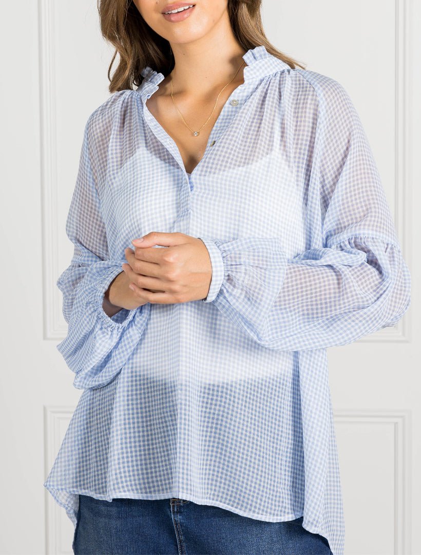 Kell Gingham Top Ice Blue - Zjoosh