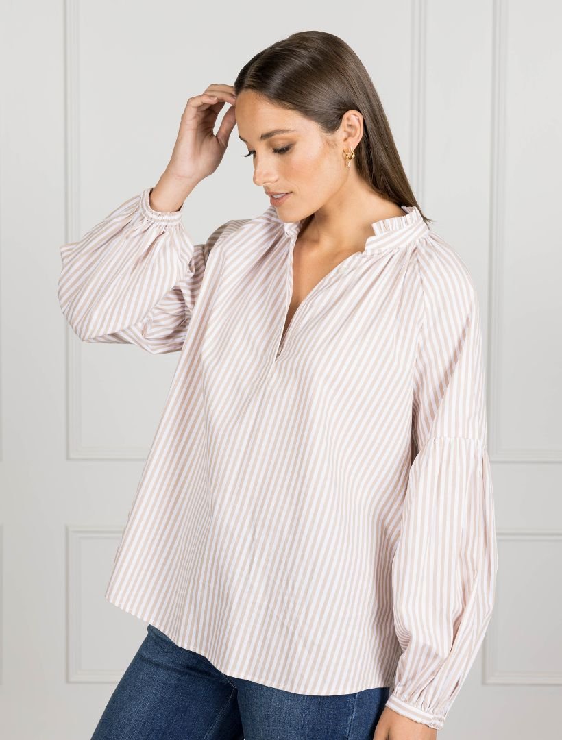 Kell Shirt Stripe Beige - Zjoosh