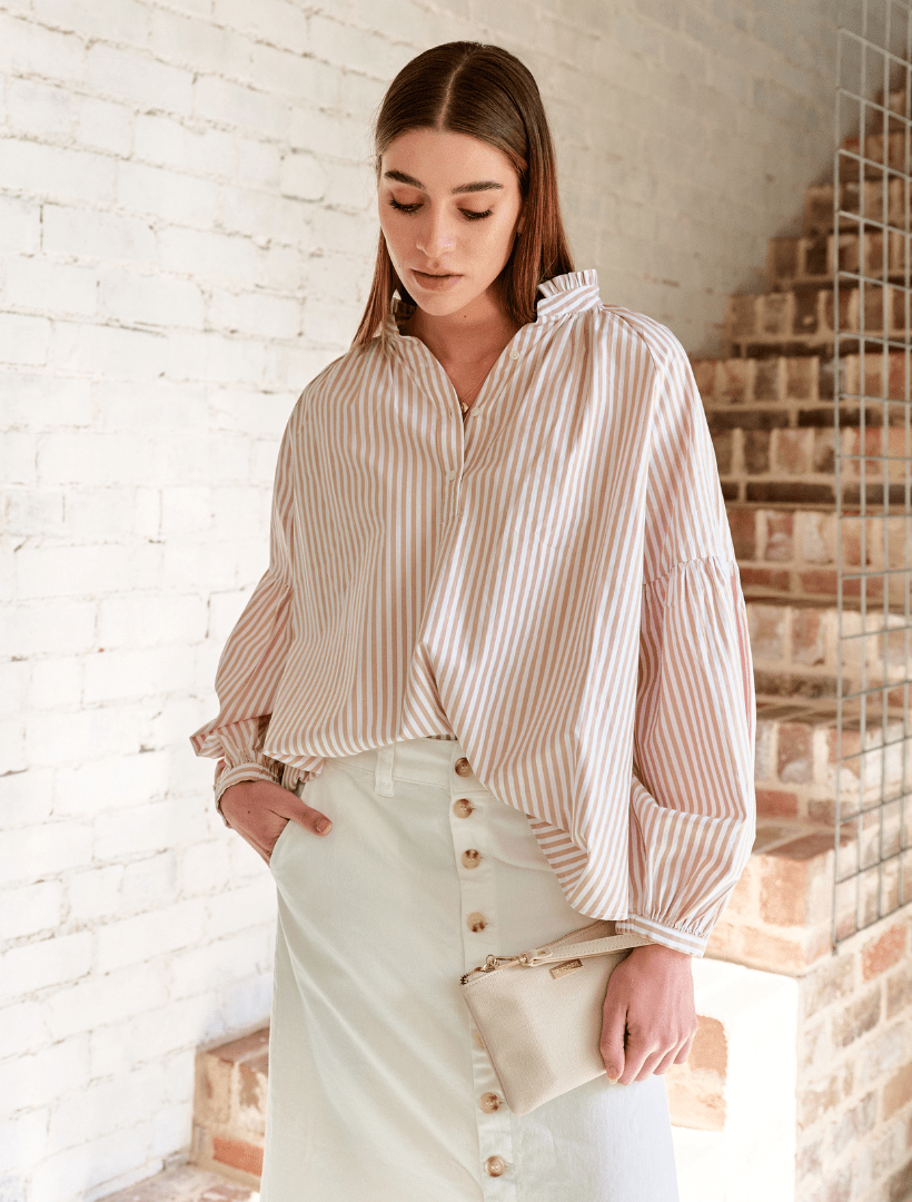 Kell Shirt Stripe Beige - Zjoosh