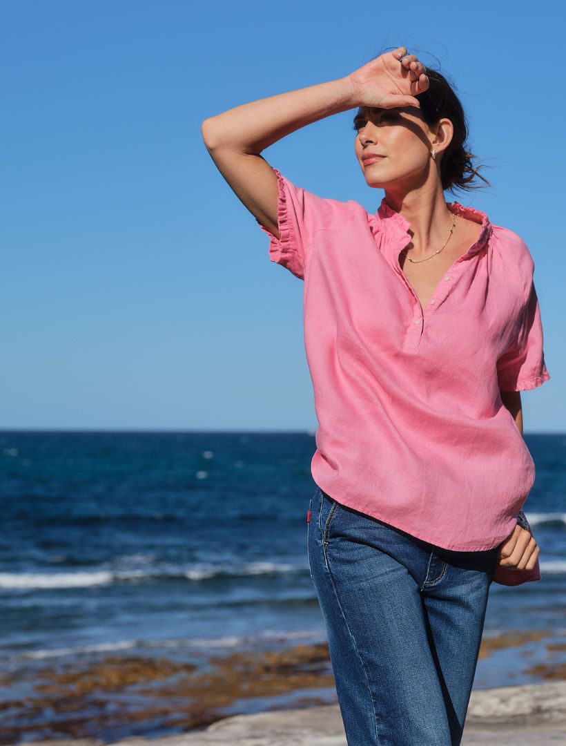 Kell Bell Linen Shirt Pink