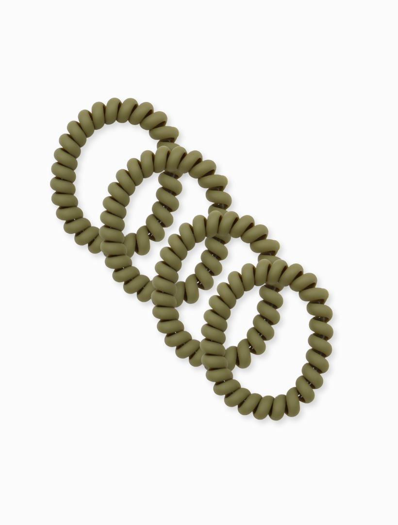 Khaki Spiral Hair Ties Pack of 4 - Zjoosh