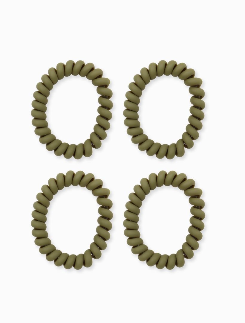 Khaki Spiral Hair Ties Pack of 4 - Zjoosh