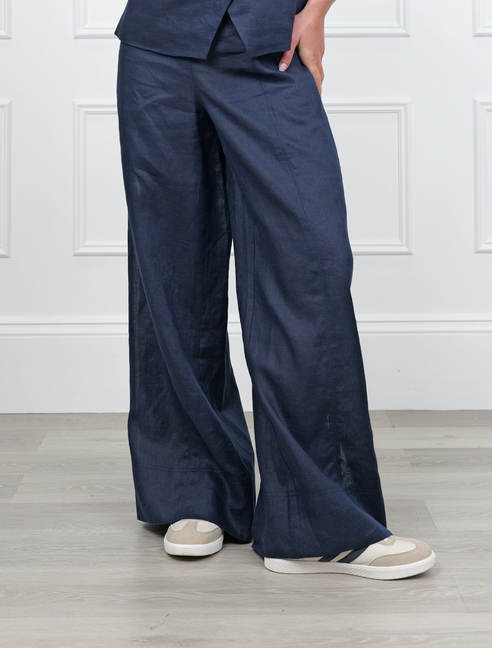 Lacalle Linen Pant Navy White - FINAL SALE - Zjoosh
