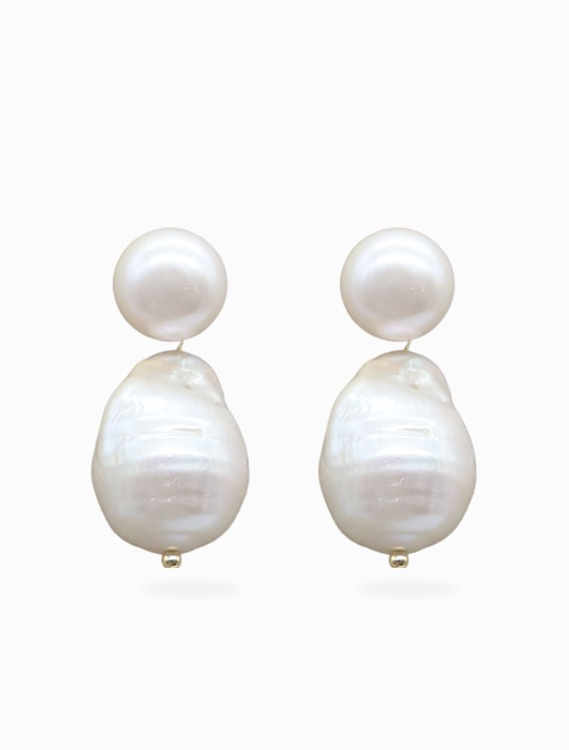 front view Large white Baroque Pearl Drop earrings  - Zjoosh