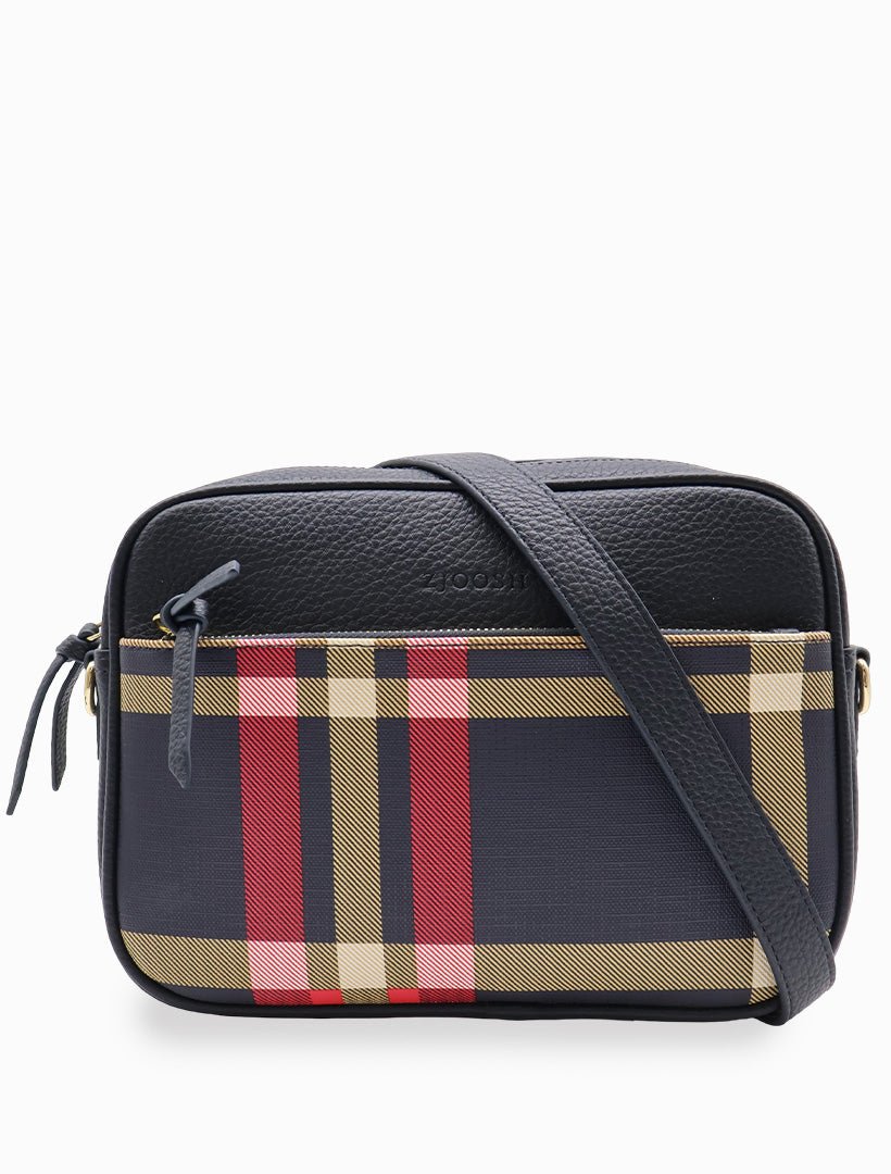 Leah Check Cross Body Bag Navy - Zjoosh